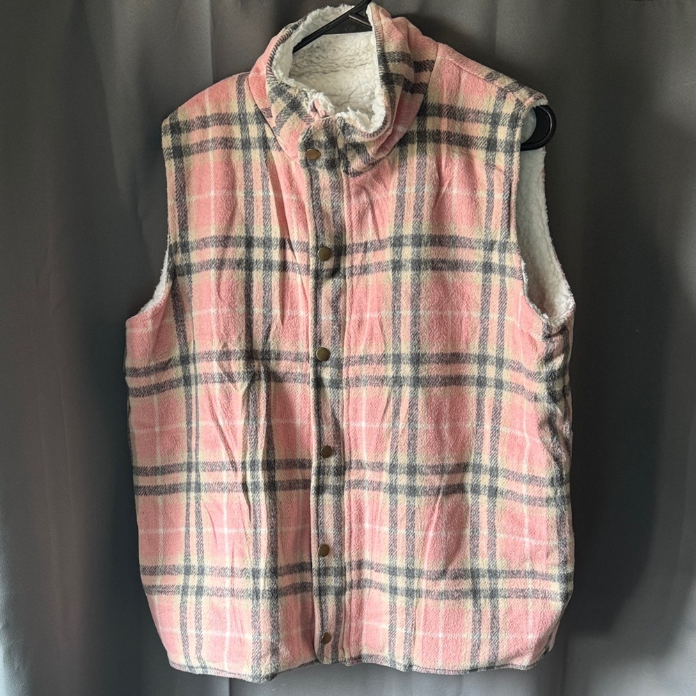 Pink Plaid Sleeveless Vest